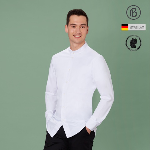 Satin-Yannik, weisse Herren-Kochjacke 