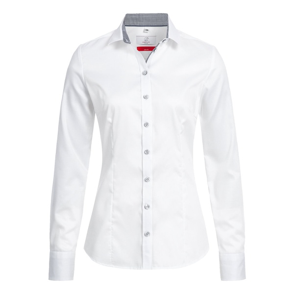 Bluse, weiß mit Kontrast grau 