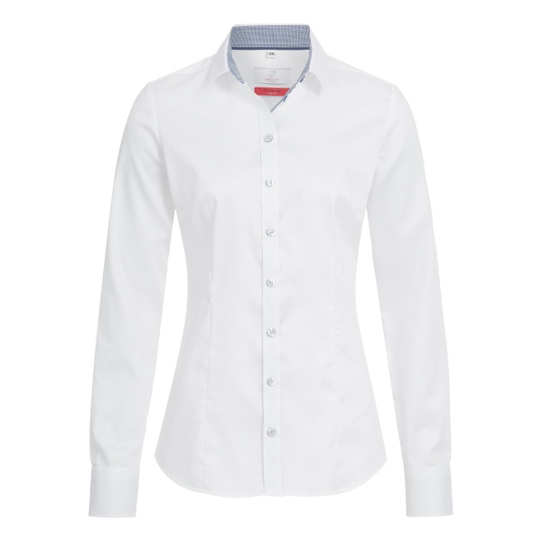 Bluse, weiß mit Kontrast blau 