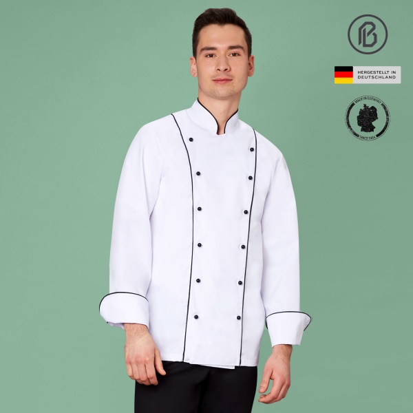 Satin-Carlo Kochjacke, weiß 