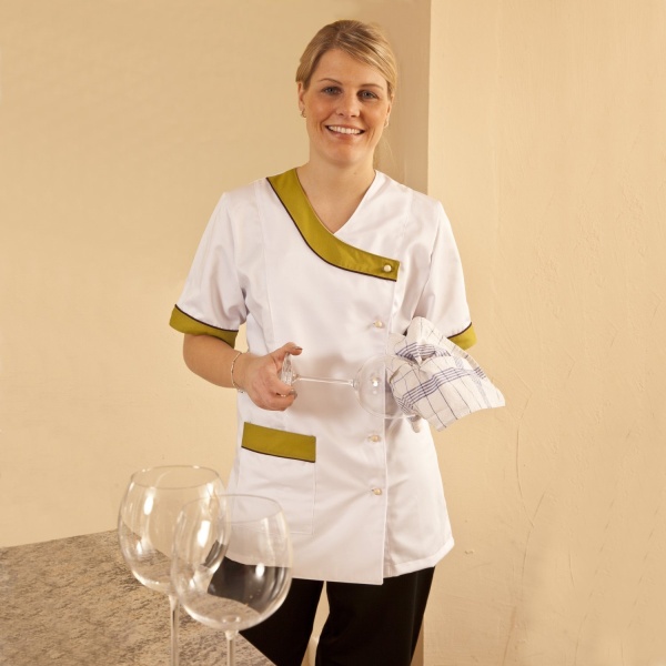 Miba, weisser Damen-Kasack, verschiedene Gewebe 