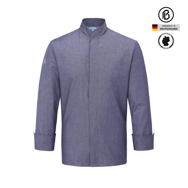 TRECK-ZERO, farbige Kochjacke, blaue Denim-Optik 