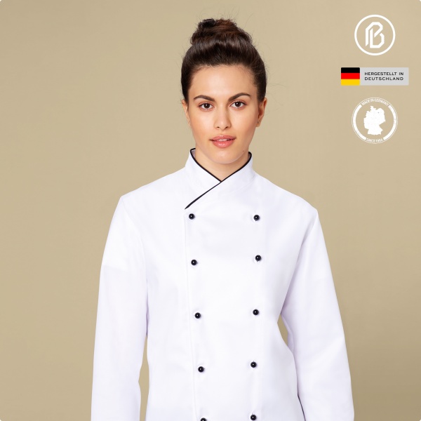 Buran-Medina, preiswerte weiße Damenkochjacke 