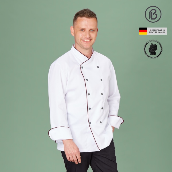 Satin-Felix, weiße Kochjacke 