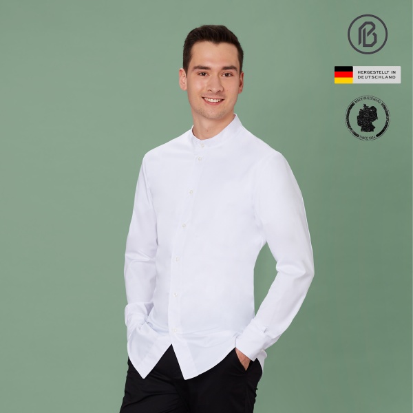 Satin-Yannik, weisse Herren-Kochjacke 